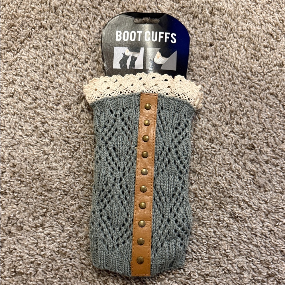 Lace Trim Knit Boot Cuffs with Studded Detail